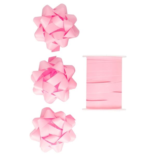 Geschenkset-3 Rosetten,Bandbreite 1cm,Länge 10m,rosa