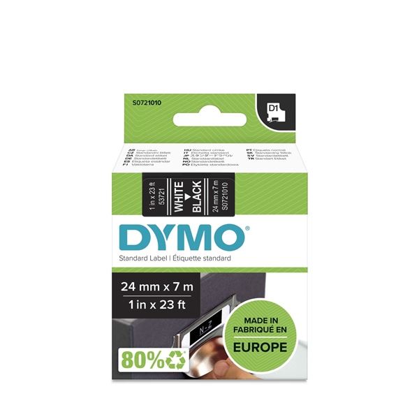 Klebeband Dymo D1 24 mm breit, weiß/schwarz