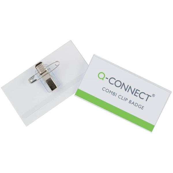Namensschilder Connect kombiniert, 50 Stück, 40 x 75 mm, Pin + Clip