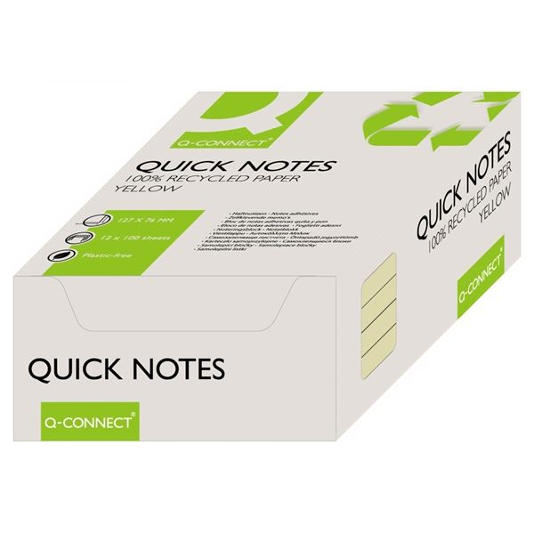 Recycelter Q-Connect Notizblock 127x76mm, gelb, 12 Stück