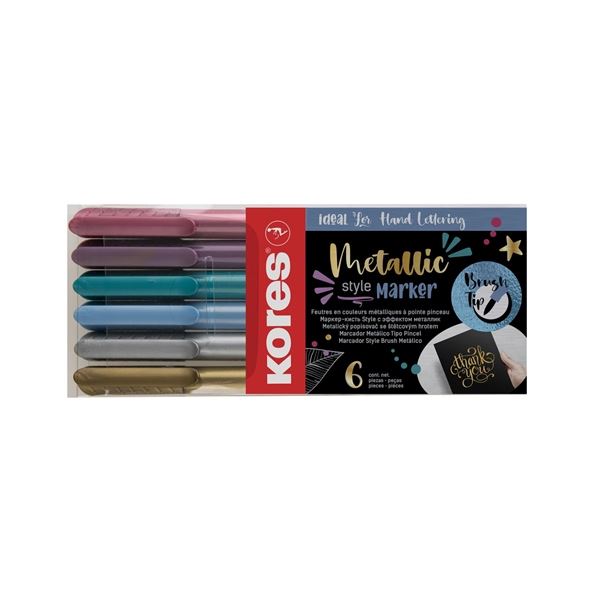 Kores Metallic Style Pinselmarker, Set mit 6 Farben