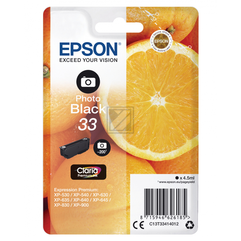 Epson Tintenpatrone with secure photo schwarz (C13T33414012, T3341)