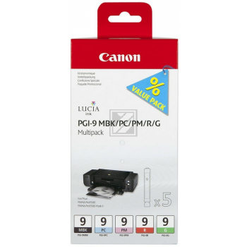 Canon Tintenpatrone photo cyan, photo magenta, schwarz matt, rot, grün (1033B011, PGI-9G, PGI-9MBK, PGI-9PC, PGI-9PM, PGI-9R)