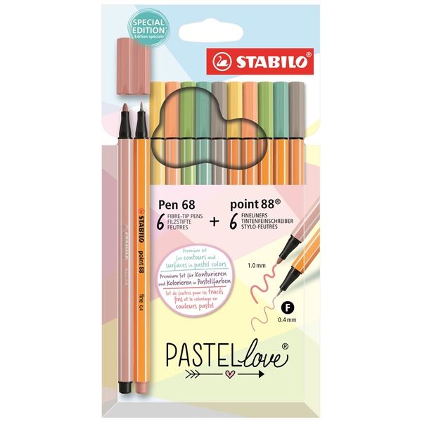 Set STABILO Pastellove, Liners + Marker, 12 Stück