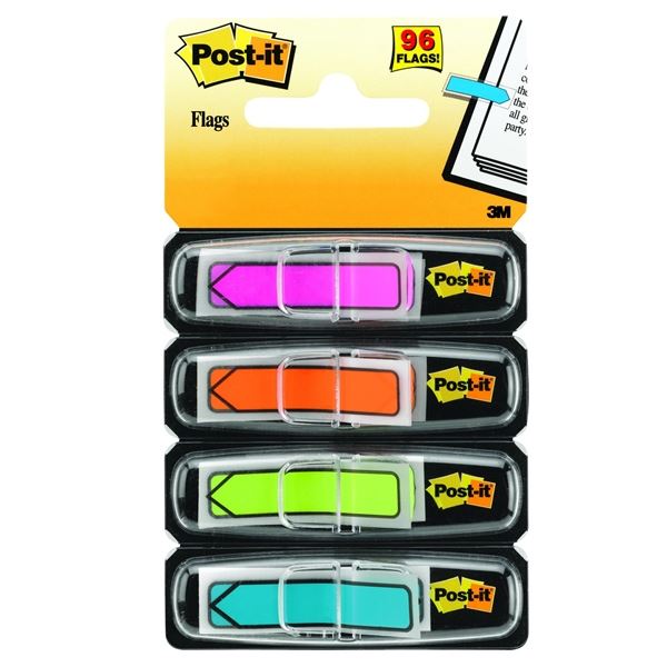 Post-it® selbstklebende Lesezeichen, kleines Format, 11,9 x 43,1 mm, 4 x 24 Neonpfeile