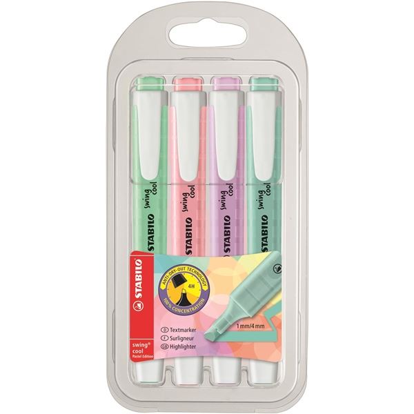 Textmarker STABILO swing cool, Set mit 4 Pastellfarben