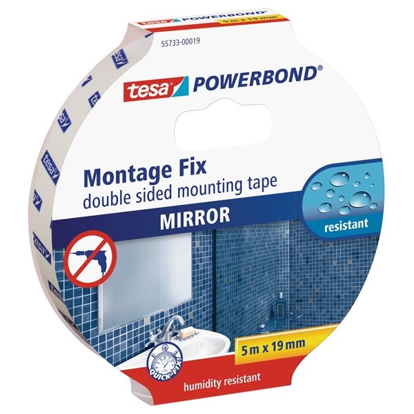 Tesa Powerbond® doppelseitiges Schaumstoffklebeband für Spiegel, 19 mm x 5 m, weiß