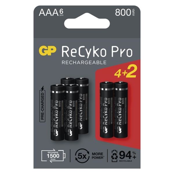 Wiederaufladbare Batterien GP ReCyko Pro-AAA,HR03,800mAh,6Stück