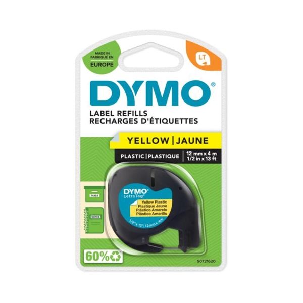 Klebeband für Dymo Letra Tag Kunststoff 12 mm x 4 m, gelb