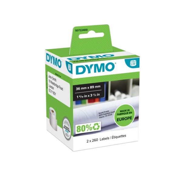 Papieretiketten Dymo LW, 89x36 mm, weiß, 2x 260 Stück