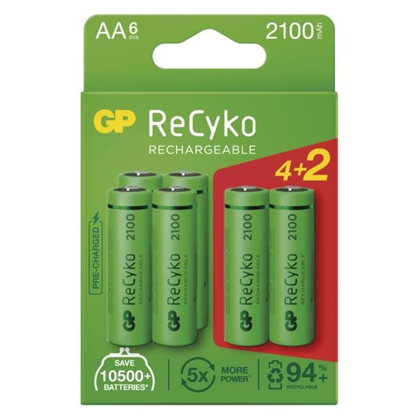 Wiederaufladbare Batterien GP ReCyko-AA,HR6,2 100 mAh,6 Stück